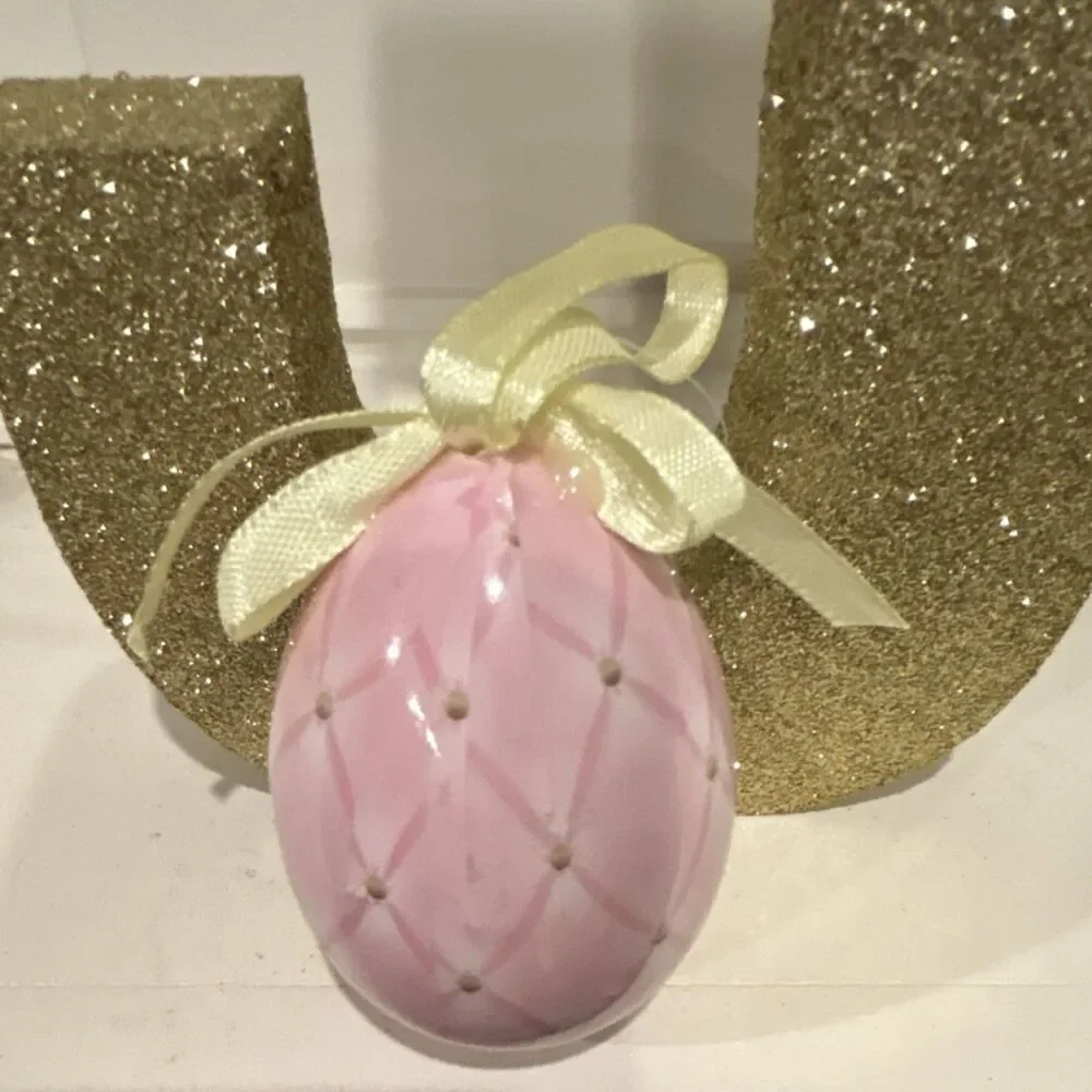 Ashland Egg Ornament Pink White Gold Easter Monogram Z